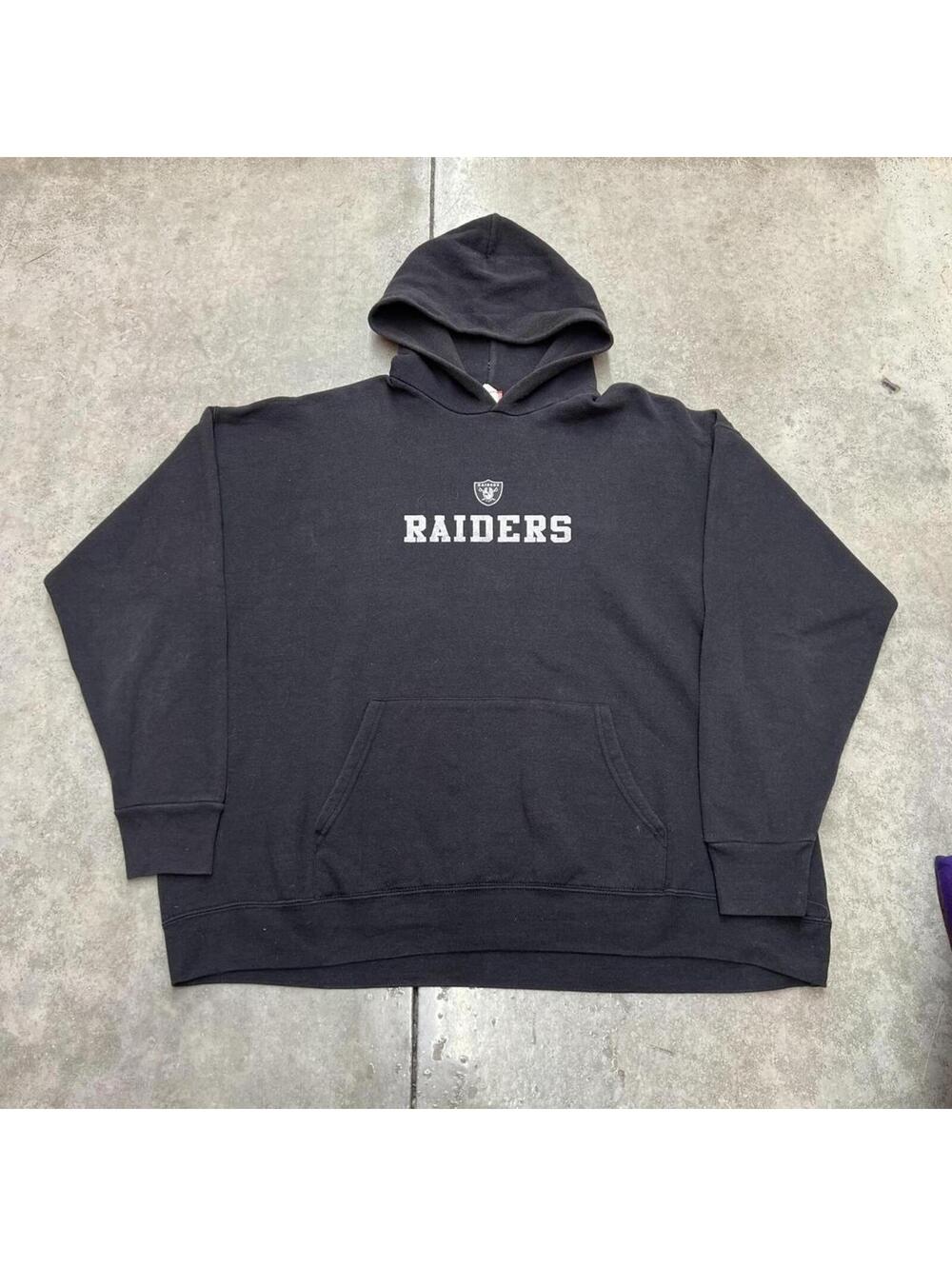 vintage las vegas raiders nfl faded black spell out hoodie size xl